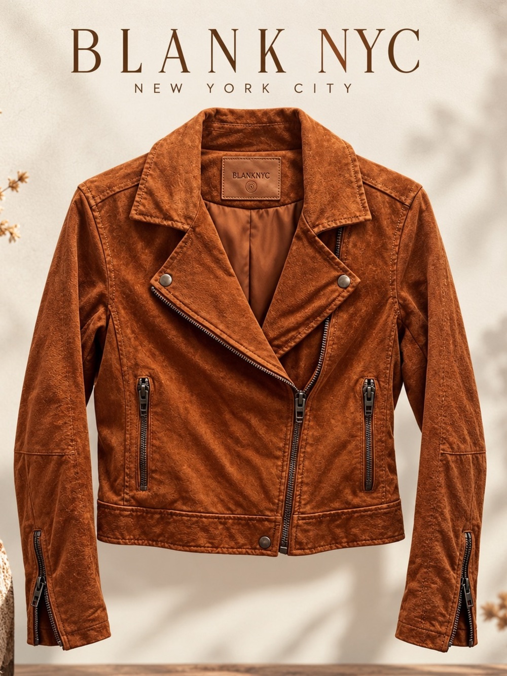 NWT Blank NYC Women's Suede Moto Jacket in Rust- Size Small